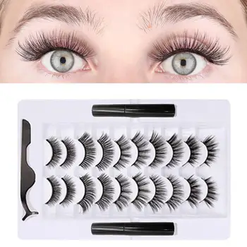 

10 Pairs Magnetic Eyelash False Eyelashes Waterproof Extension Set Eyelash Lasting Liquid Long Eyeliner Magnetic S7E6