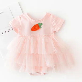 

2020 Newborn Dress Summer Infant Baby Girls Short Sleeve Clothes Kids Bodysuit Outfits Birthday Party Dress With Bowknot New