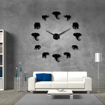 

Big wall clock DIY Acrylic Mirror Gold Silver black Elephant Clock Living room wall decoration self-adhesive wall stickers