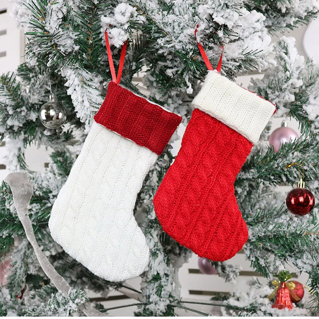 

New Christmas Stockings Gift Bag Knitted Wool Socks Christmas Tree Ornaments New Year Kids Gift Xmas Candy Apple Large Bags #YY