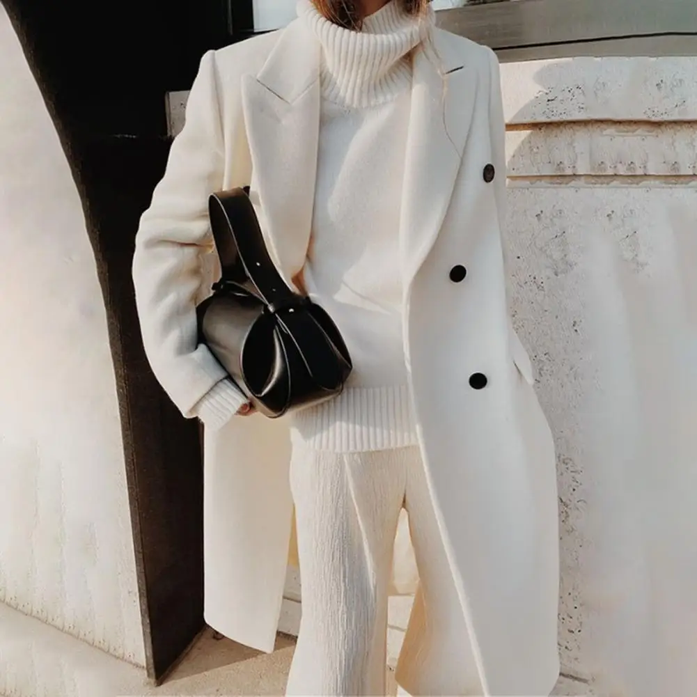 

Casual Woolen Coat Lady Pure Color Long Woolen Cardigan Woolen Suit Jacket Charming Elegant Coat