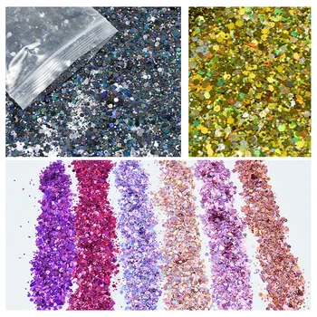 

MIX Size Hexagon Nail Art Glitter 50g/Bag 3D Eye/Face/Body Chunky Glitter Powder Holographic Nail Pigment Flakes Glitter FD43-24