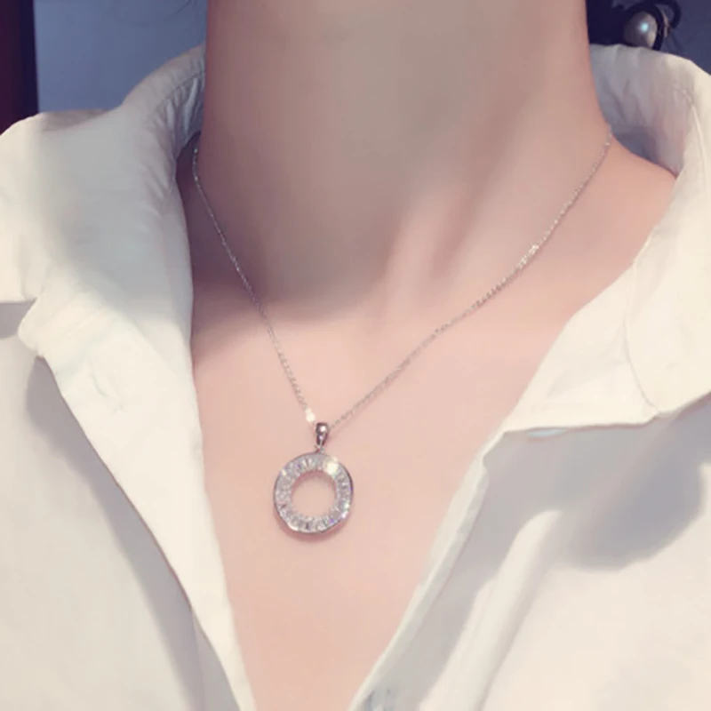 Luxury High Quality Round Zircon Necklace for Women Iced Out Bling Cubic Zircon Lady Pendant Anniversary Date Jewelry Gift - Image 2