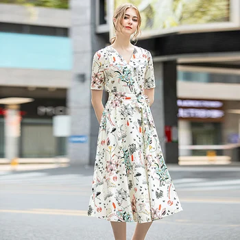 

Summer 2020 New Women'S Fashion Party Casual Beach Outing Vintage Elegant Chic V-Neck Print Midi Dress