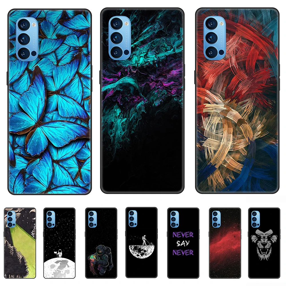 Для Oppo Reno4 5G чехол Роскошный мягкий ТПУ Черный Reno 4 Pro 6 43 дюймов 360 полный защитный