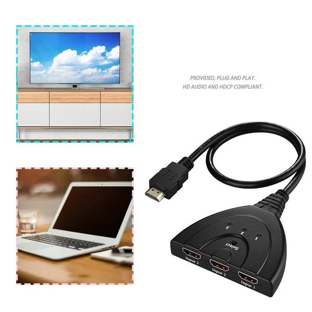 Interruptor HDMI, 3 puertos HDMI Splitter 3 entradas, 1 salida 3D 1080P  Full HD Auto de alta velocidad HDMI Cable Hub Box Adaptador para HDTV DVD  Xbox