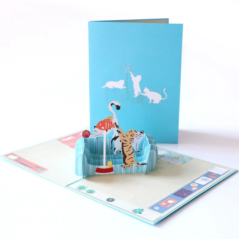  3D Handmade Comic Playing Cat Paradise Paper Invitation Greeting Cards with Envelope Birthday Famil - 4.00034E+12