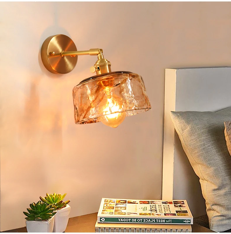 wall lamps Brass glass wall lamp Nordic retro homestay bar restaurant bedside mini wall lamp creative personality coffee shop bedroom lamp wireless wall lights