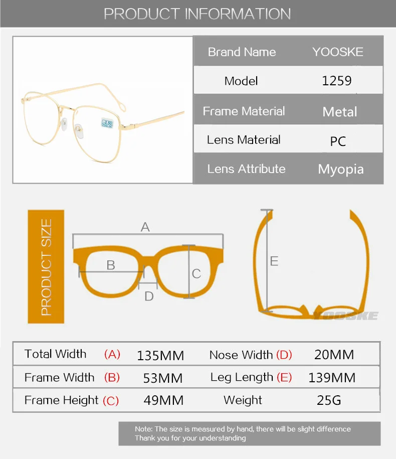 YOOSKE Finished Myopia Glasses Women Men Nearsighted Eyewear Sutdents Short-sight Glasses-1.0-1.5-2.0-2.5-3.0-3.5-4.0