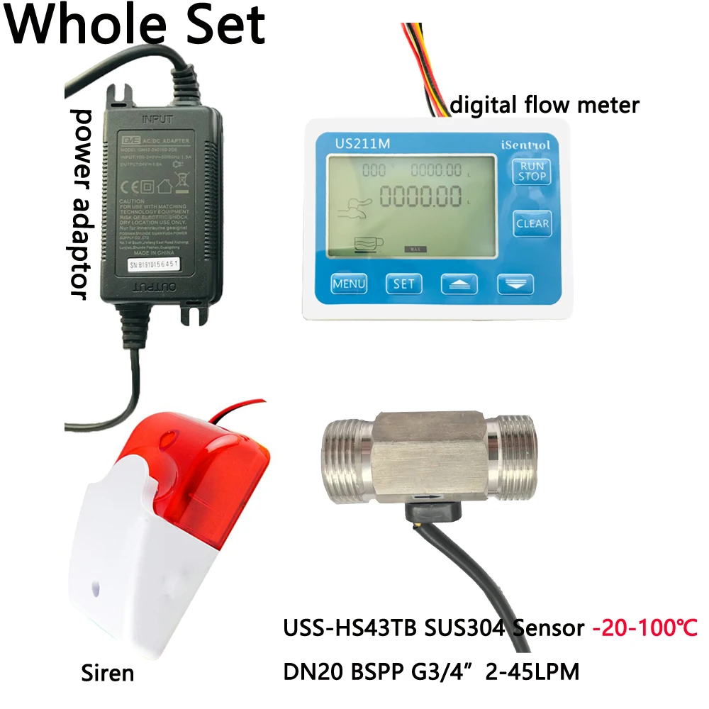 

HOT WATER US211MA Pipe Water Suspend Alarming System Brass 100C Flow Sensor Turbine flowmeter G3/4" BSPP iSentrol