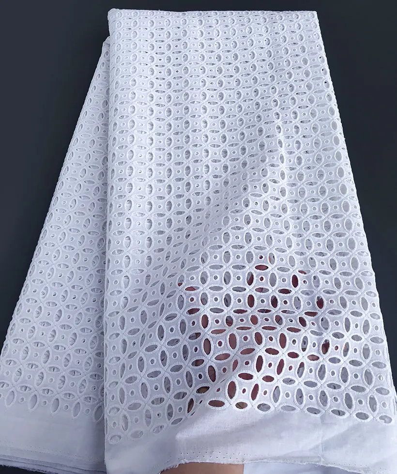 Skin Friendly Sheer Egyptian Cotton Lace Holed Embroidery African Swiss Voile Fabric 5 yards High Quality Nigerian Inspired Wear
