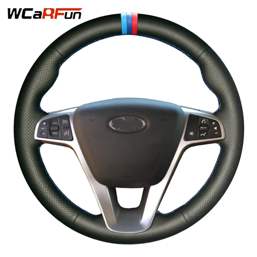 WCaRFun сшитый вручную черный чехол рулевого колеса автомобиля из искусственной