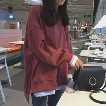 

Oversized sweatshirt women fake two-piece o-neck sweatshirts 2021 new autumn winter preppy style casual loose velvet sweatshirts