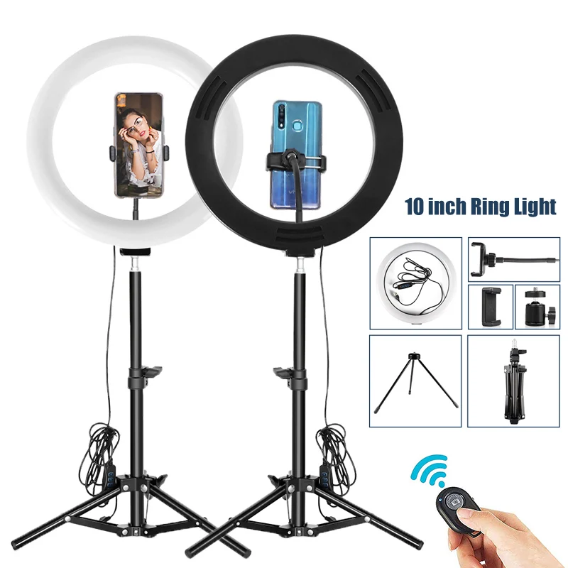 

10 inch LED Ring Lamp USB Ring Light Mini 26cm Annular Lamp Dimmable Circular Light with Tripod for Video Youtube Shooting RL-10