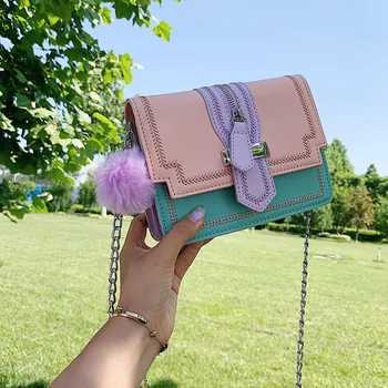

Fashion wild ins one-shoulder small square bag 2020 summer new foreign color contrast net red messenger chain handbag