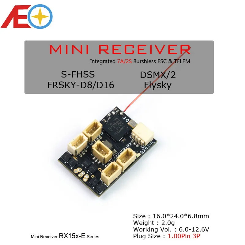 AEORC RX15X-E series Mini Micro RX 7CH Receiver Integrated 2S 7A brushless ESC With TELEM 1.00pin Connector Plug