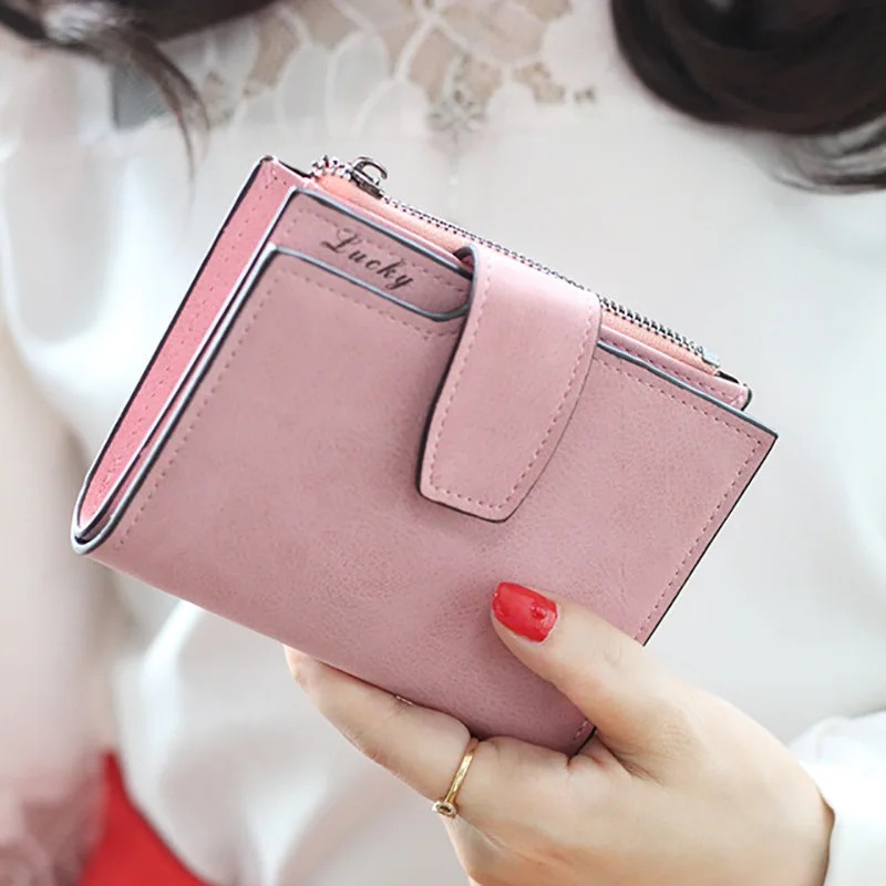 Модный Топ качество небольшой чехол-кошелек из искусственной матовой кожи короткий кошелек, женский кошелек, клатч на молнии для монет портмоне с отделениями для кредитных карт - Цвет: Pink