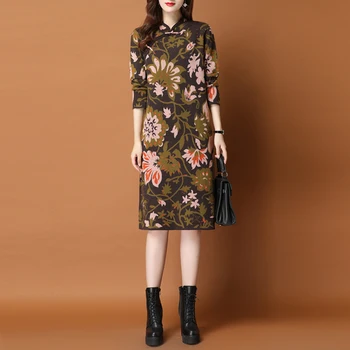 

Winter Fall Vintage Chinese Style Womens Cheongsam Sweater Dress , Autumn Knit Qipao Sweaters Dresses Fro Woman