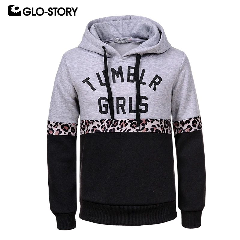 

GLO-STORY Teenage Girl's Leopard Patchwork Hip Hop Fashion Fleece Hoodies Kids 2019 Streetwear Track Sweatshirt Coats Tops 9403