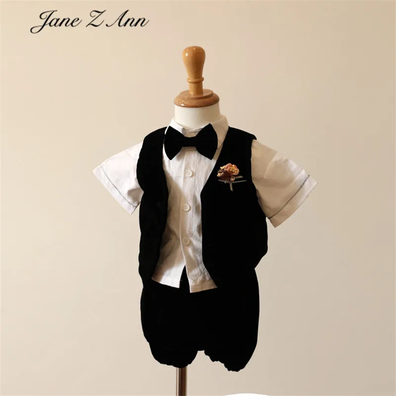 Jane Z Ann/черный жилет для маленьких мальчиков 3-6 месяцев; костюм для фотосъемки; студийная одежда для джентльменов
