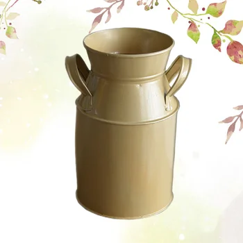 

1PC Flower Bucket European Style Vintage Iron Sheet Floral Pot Succulent Plant Container (Golden)