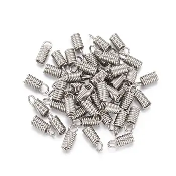 

50pcs Coil Cord Ends Terminators Charms for DIY Jewelry Necklaces Bracelets Making 304 Stainless Steel 10x4mm Hole: 2.5mm