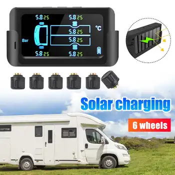 

Solar Auto Truck TPMS Car Tire Pressure Monitoring System with 6 External Sensors 800mAh LCD Display Auto Security Alarm