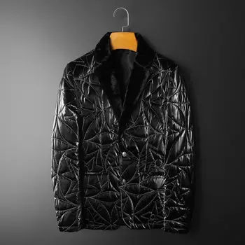 

Winter Parka Hombre 2020 New Men's Blazer Fashion Embossing Black Jacket Fur Collar Wind Breaker Mens Jackets And Coats Big Size