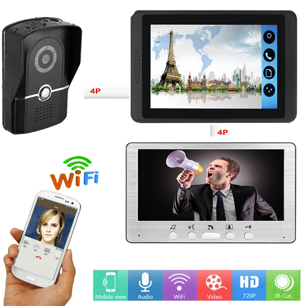 

Yobang Security 7"inch Color LCD Wired Wifi Video Door Phone Doorbell Camera System With RFID Unlock IR Camera For Home Security