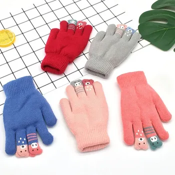 

2019 Children's gloves winter five fingers new student kids gloves double thick knit warm hands SL-06