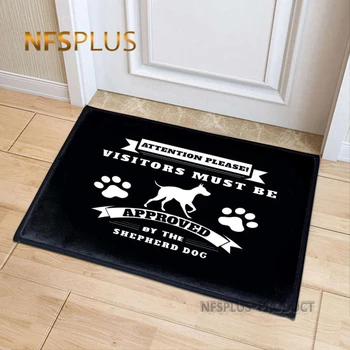 

Home Decorative Door Mat Indoor Doormat Flannel Fabric Solid Black Beware Of Dog Design Anti-Slip Hallway Floor Mat Carpet