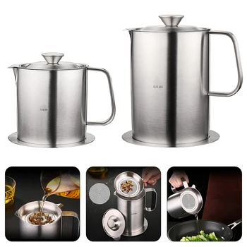 

Household Stainless Steel Oil Filter Pot Cooking Handle Oil Soup Filter Separator Pot Strainer Container Kitchen Accessories