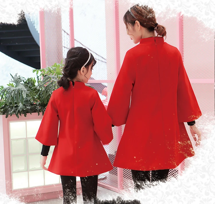 Hanfu Cheongsam красное детское платье для родителей Qipao одежда для мамы и дочки в китайском стиле на год бархатные платья в восточном стиле