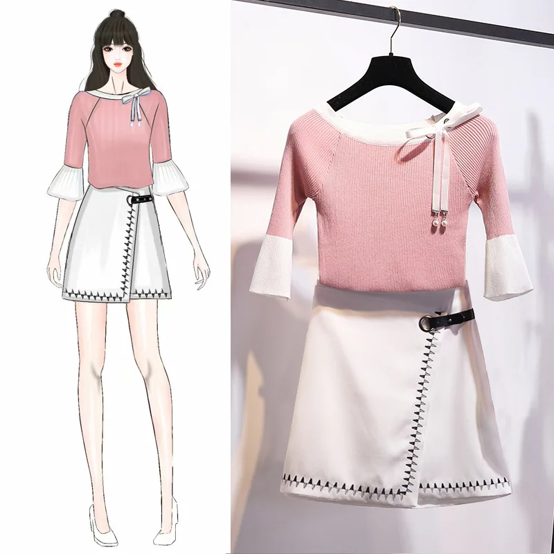 

Dress Outfit Women's 2019 Spring And Summer New Style Graceful Knitted Jacket Irregular Embroidered Skirt Two-Piece Set