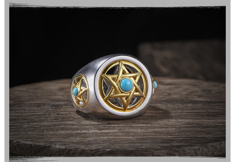 Thai silver 925 silver ring for male six-pointed star domineering men's rings Korean index finger single s925 silver rings