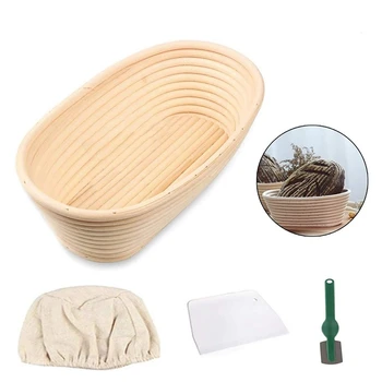 

10 in Oval Bread Proofing Basket with Cloth Liner,Scraper,Bread Cutter Set,For Professional and Home Baker Bread Making