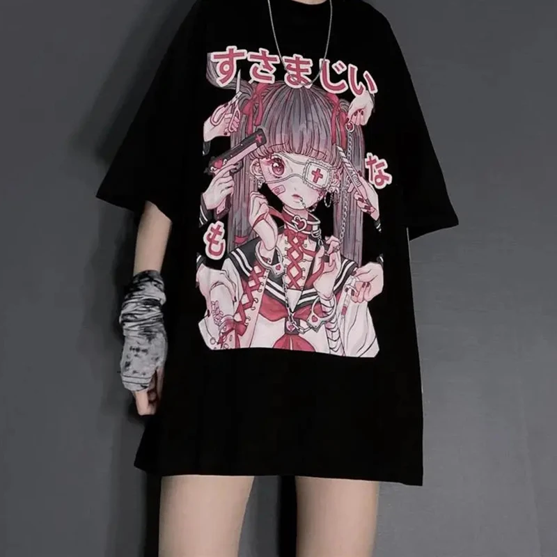 women Summer tee girl tops Goth Kawaii рубашка женская accessory album