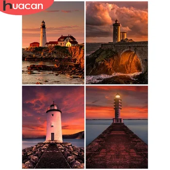 

HUACAN 5D DIY Diamond Painting Lighthouse Diamond Embroidery Sale Landscape Rhinestones Pictures Crafts Kit