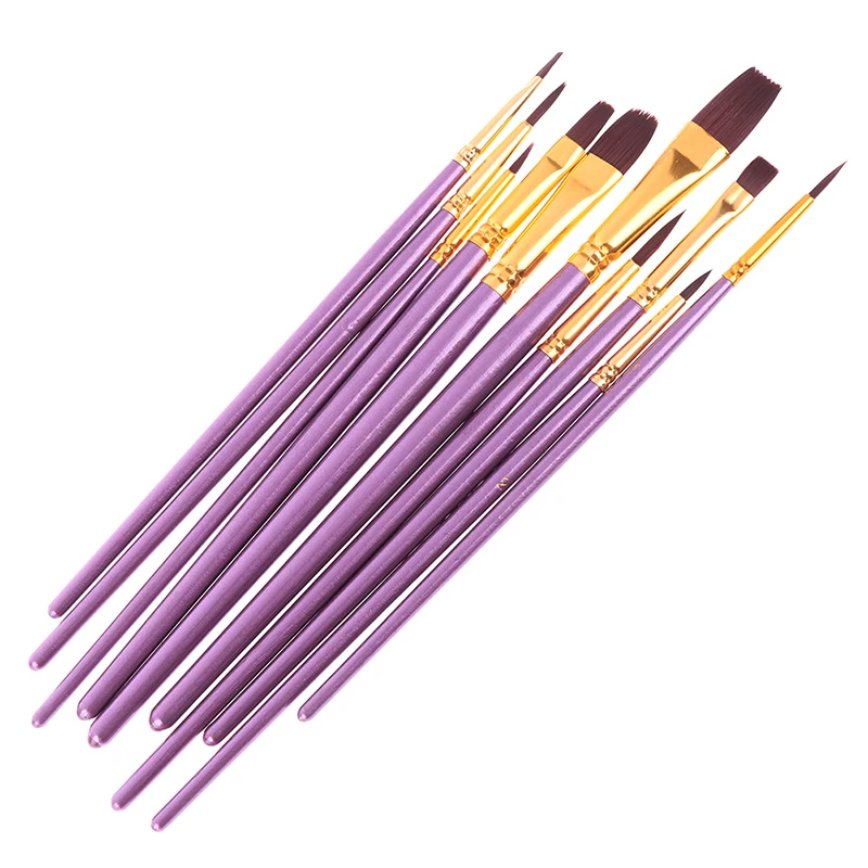 10pcs/set Blue Purple Artist Paint Brush Set Nylon Hair Watercolor Acrylic Oil Painting Brushes Drawing Art Supplies NEW