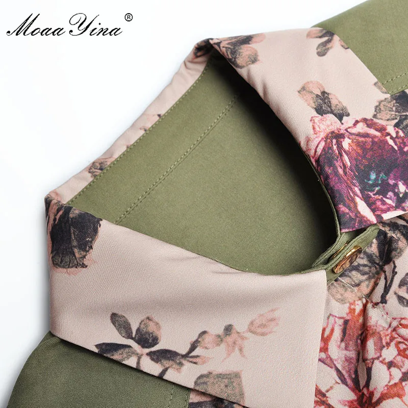 MoaaYina модные Дизайнерский Костюм Демисезонный Для женщин с длинным рукавом рубашки топы с принтом+ юбка с карманами комплект из двух 1 предмет