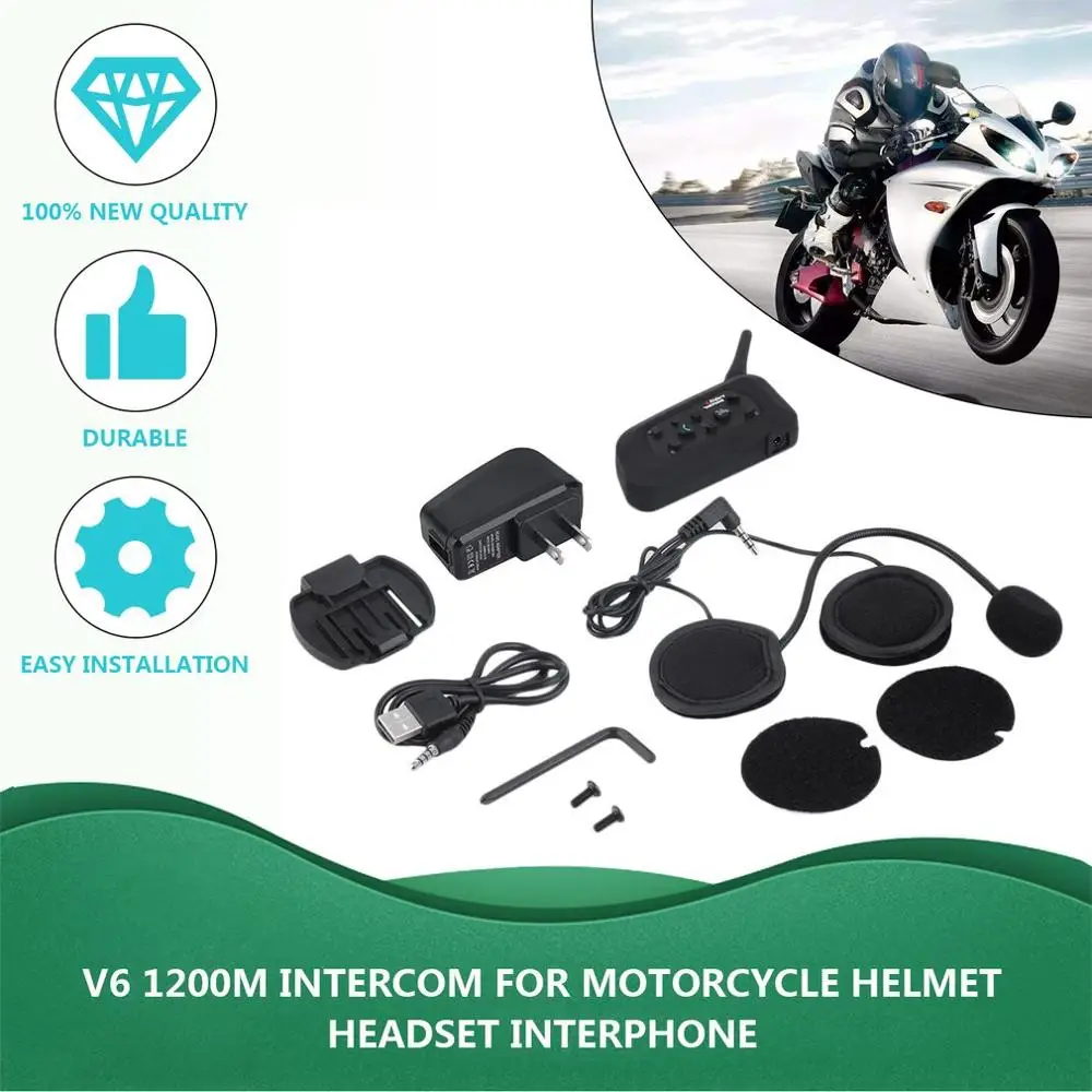 V6 Шлем Интерком 6 всадников 1200 м Мотоциклетный Интерком Bluetooth гарнитура водонепроницаемый Walkie Talkie шлем BT переговорный разъем