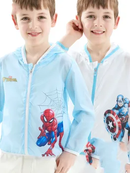 

Disney US Team Boy Sunscreen Clothing Light Cardigan Skin Jacket Breathable Children Summer Hooded Boy Airconditioned Minnie