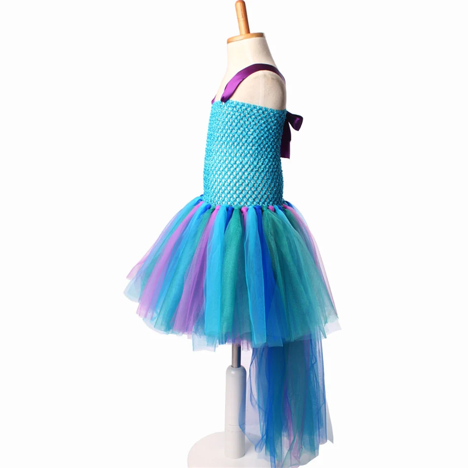 Peacock Girls Dress With Headband Long Trail Dresses Fluffy Robe Fille For Kids Photo Performance Costume Pageant Gowns Clothes1_副本1
