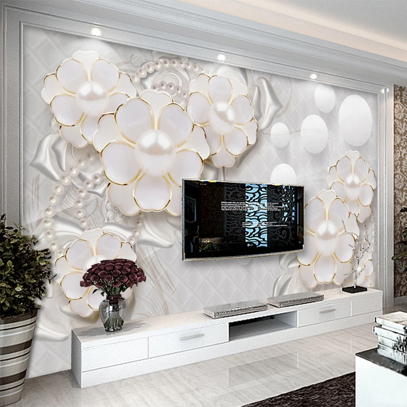 

Dropship European Style White Flowers Luxury Jewelry Mural Wallpaper Hotel High Quality Home Decor Wall Covering Papel Murals
