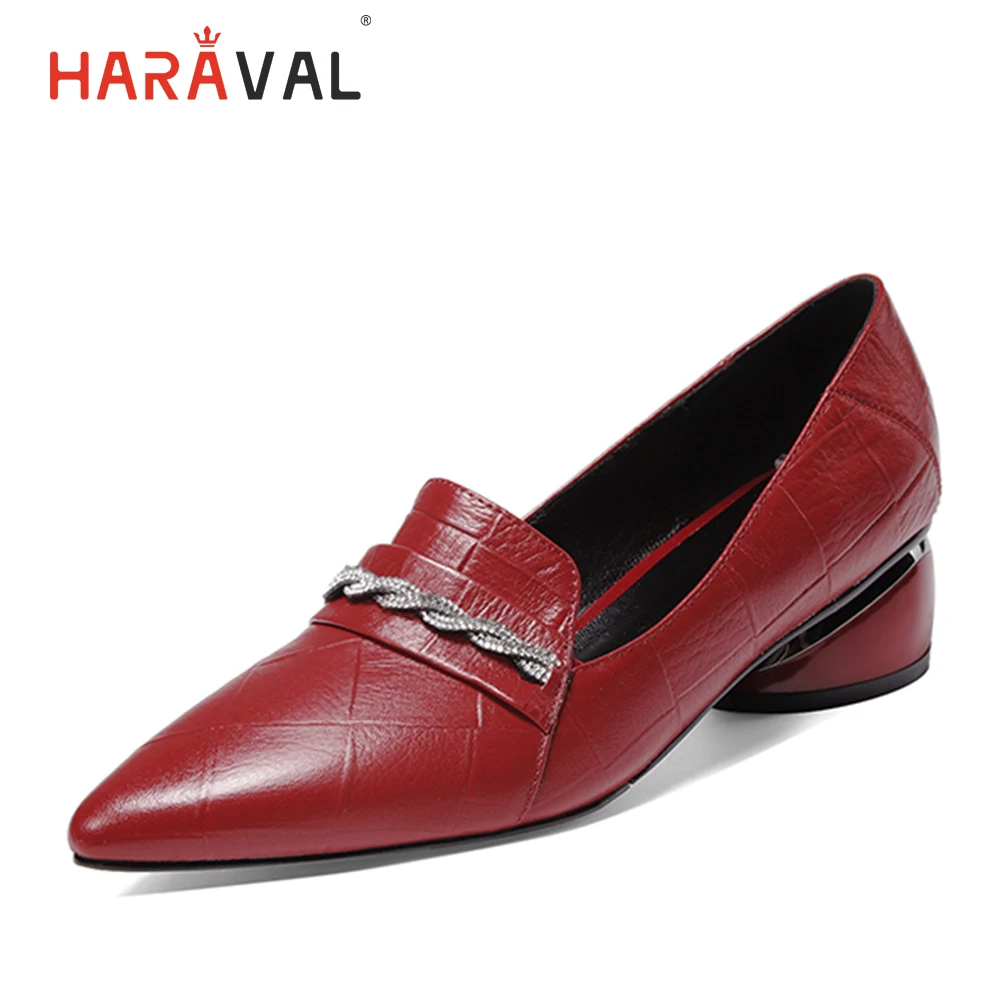 HARAVAL Spring and Autumn ladies thick with Single shoes leather non-slip pointed high heels fashion ladies dress shoes  D114