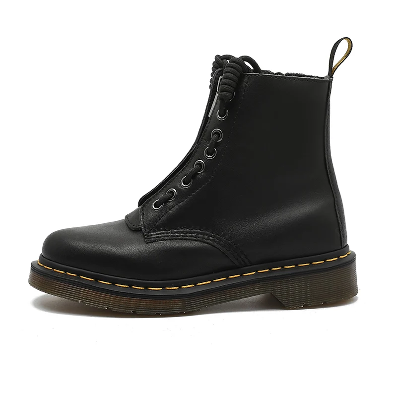 High Qiality Women Winter Boots Fashion Black Leather Lace Up Warm Martin Round Toe Ankle Outdoor Female Shoes P127 | Обувь