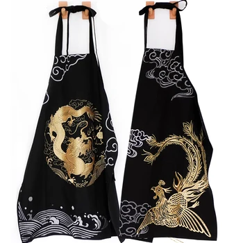 

GUIBOBO Top Grade Apron Chinese Dragon Style Phoenix Embroidery Pattern Man Women Black Color NO0191111207