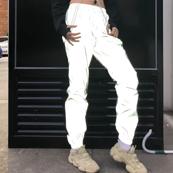 

Reflective joggers women sweatpants gray reflective pants ladies punk neon pants women trousers korean Winter 2019