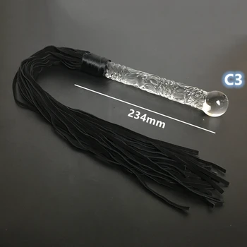 Crystal Dildo Real Leather Flogger Glass Penis Whip Sex Whip G-spot Anal Bead Leather Tools Restraints Bdsm Sex Adult Games 3