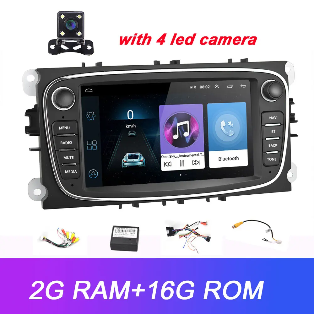 Camecho 2 Din Android 8.1 Car Multimedia player GPS Navigation 7'' Touch Radio for Ford Focus Mondeo C-MAX S-MAX Galaxy II Kuga - Цвет: 2G 16G Camera